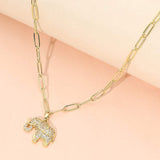 Stainless Steel CZ Stone Paved Elephant Charm Pendant Paperclip Chain Necklace - Madeline Love - Flyclothing LLC
