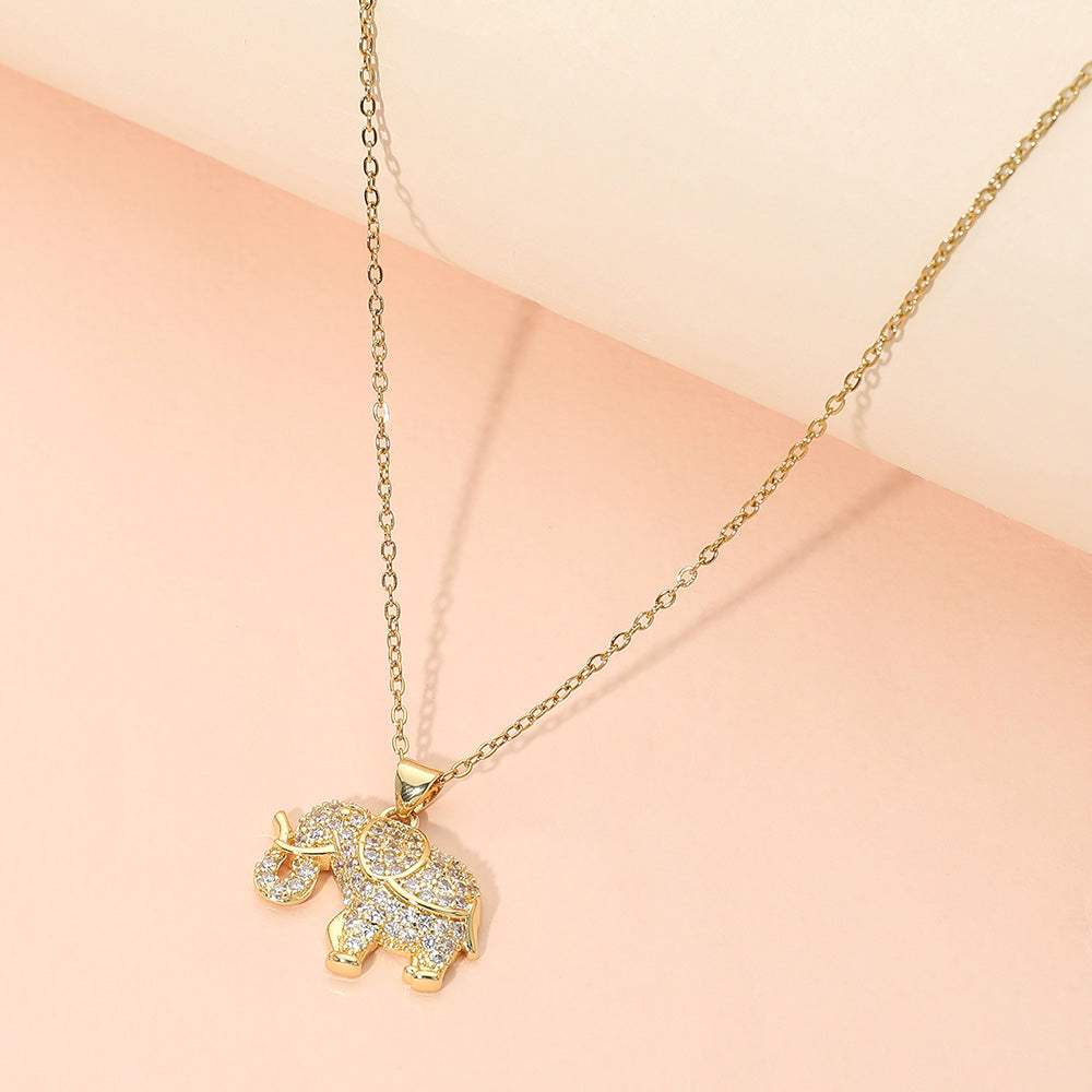 Stainless Steel CZ Stone Paved Elephant Charm Pendant Necklace - Madeline Love - Flyclothing LLC