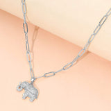Stainless Steel CZ Stone Paved Elephant Charm Pendant Paperclip Chain Necklace - Madeline Love - Flyclothing LLC