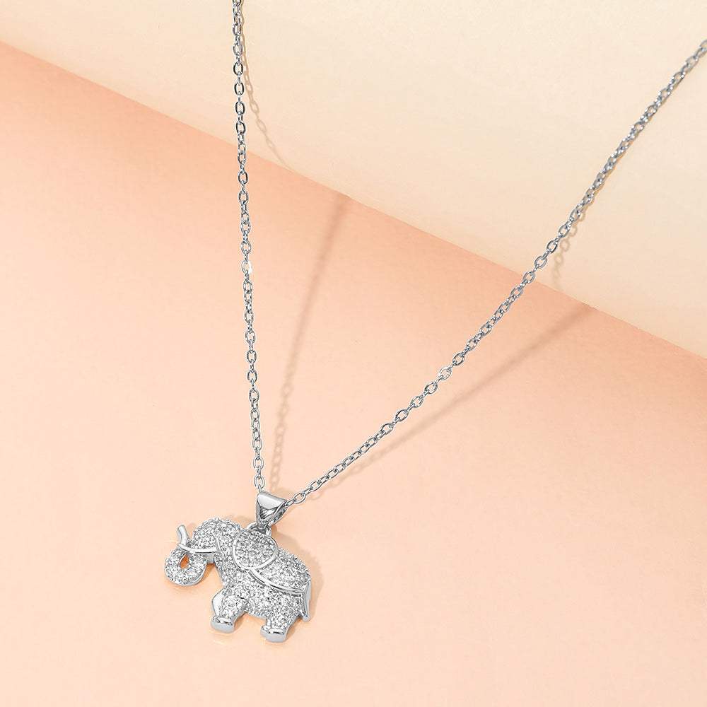 Stainless Steel CZ Stone Paved Elephant Charm Pendant Necklace - Madeline Love - Flyclothing LLC
