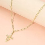Stainless Steel CZ Stone Paved Knot Cross Charm Pendant Paperclip Chain Necklace - Madeline Love - Flyclothing LLC