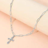 Stainless Steel CZ Cross Charm Pendant Paperclip Chain Necklace - Madeline Love - Flyclothing LLC