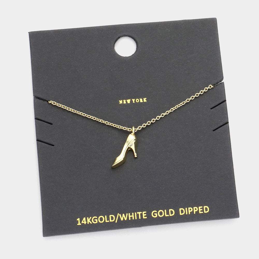 Gold Dipped Metal Stiletto Heel Pendant Necklace - Madeline Love - Flyclothing LLC