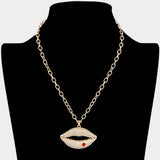 Rhinestone Paved Lip Pendant Necklace - Madeline Love - Flyclothing LLC