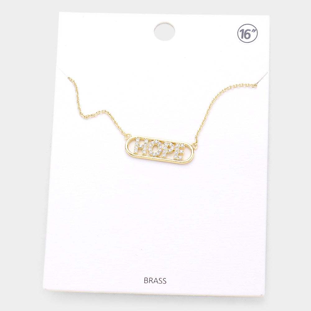 HOPE Brass Rhinestone Embellished Message Pendant Necklace - Madeline Love - Flyclothing LLC