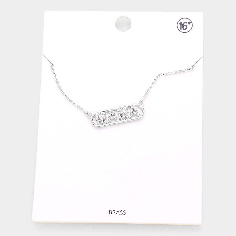 MAMA Brass Metal Rhinestone Embellished Message Pendant Necklace - Madeline Love - Flyclothing LLC