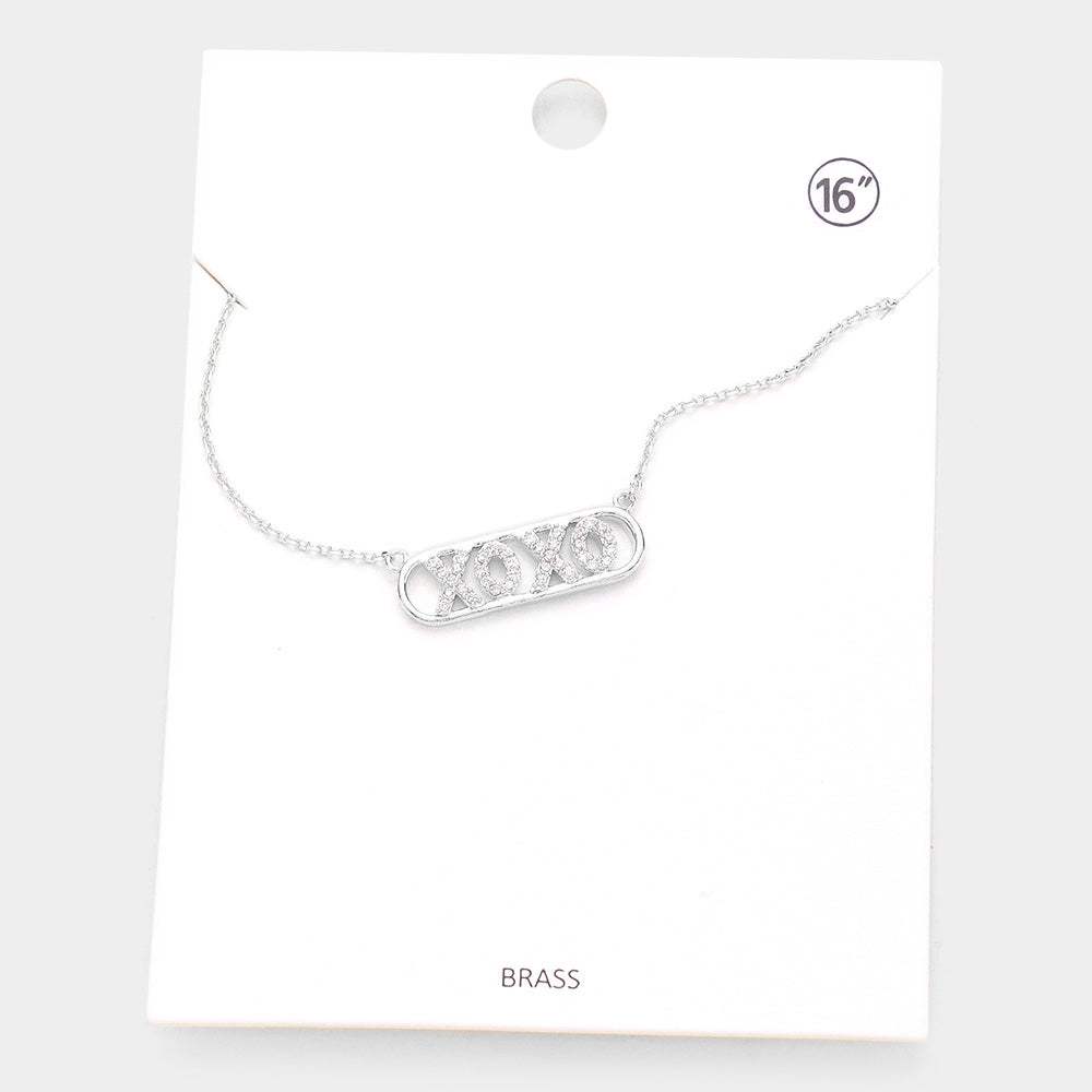 XOXO Brass Metal Rhinestone Embellished Message Pendant Necklace - Madeline Love - Flyclothing LLC
