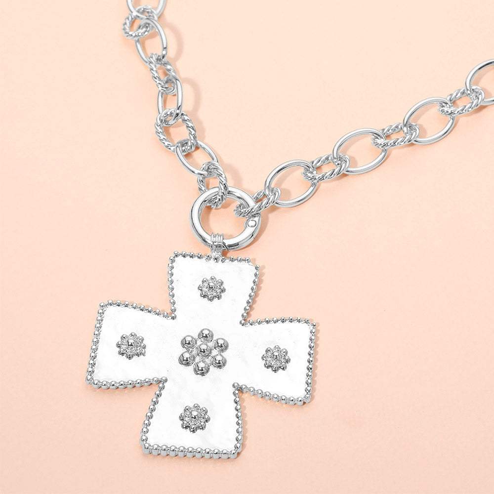 Floral Beaded Metal Cross Pendant Toggle Necklace - Madeline Love - Flyclothing LLC