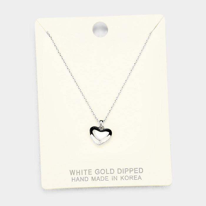 White Gold Dipped Metal Heart Pendant Necklace - Madeline Love - Flyclothing LLC