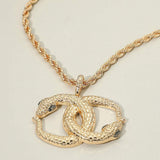 Bold Textured Metal Interlocking Snake Pendant Chunky Twisted Chain Necklace - Madeline Love - Flyclothing LLC