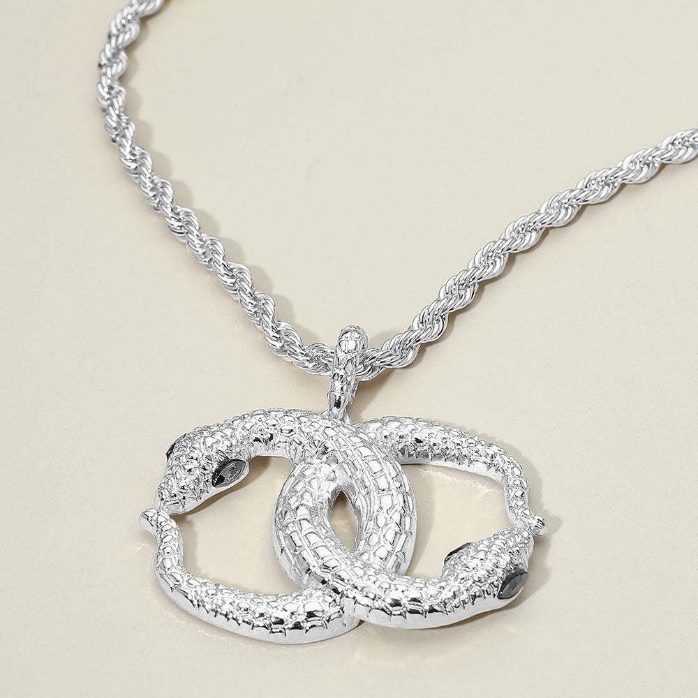 Bold Textured Metal Interlocking Snake Pendant Chunky Twisted Chain Necklace - Madeline Love - Flyclothing LLC