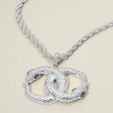 Bold Textured Metal Interlocking Snake Pendant Chunky Twisted Chain Necklace - Madeline Love - Flyclothing LLC