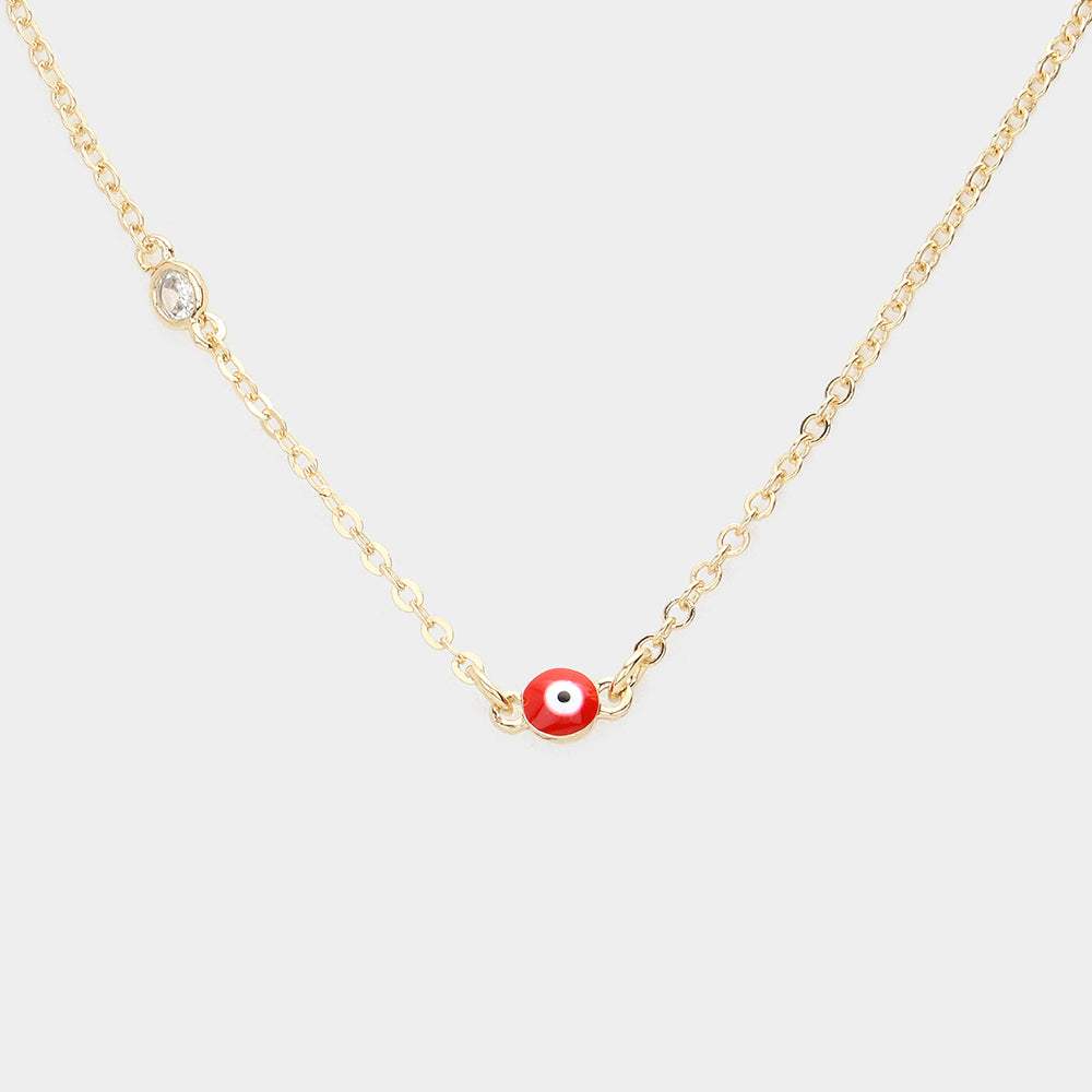Round Stone Pointed Evil Eye Pendant Necklace - Madeline Love - Flyclothing LLC