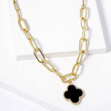 Gold Dipped Quatrefoil Pendant Paperclip Chain Necklace - Madeline Love - Flyclothing LLC