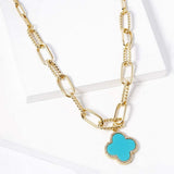 Gold Dipped Quatrefoil Pendant Paperclip Chain Necklace - Madeline Love - Flyclothing LLC