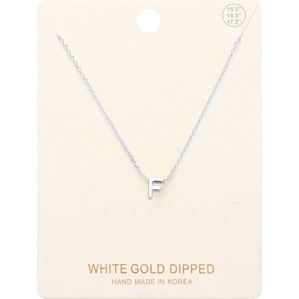 -F- White Gold Dipped Initial Monogram Metal Pendant Necklace - Madeline Love - Flyclothing LLC