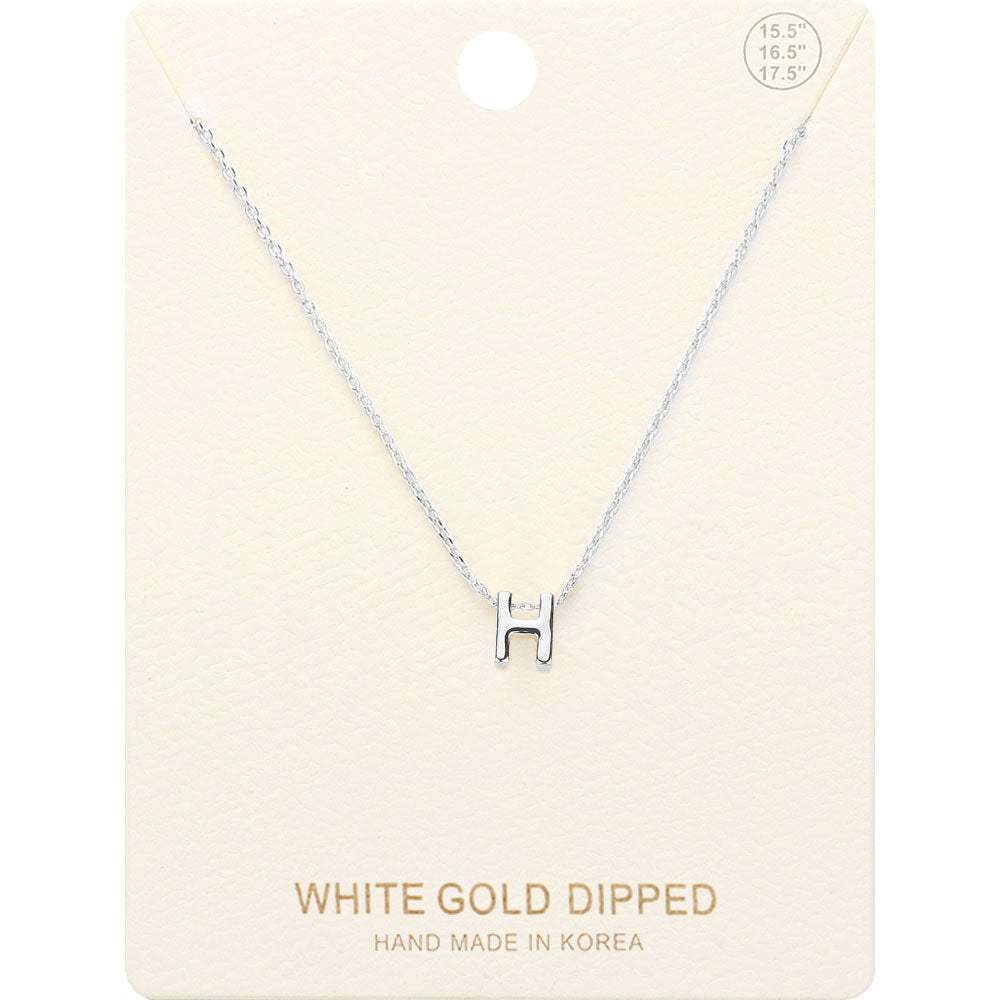 -H- White Gold Dipped Initial Monogram Metal Pendant Necklace - Madeline Love - Flyclothing LLC