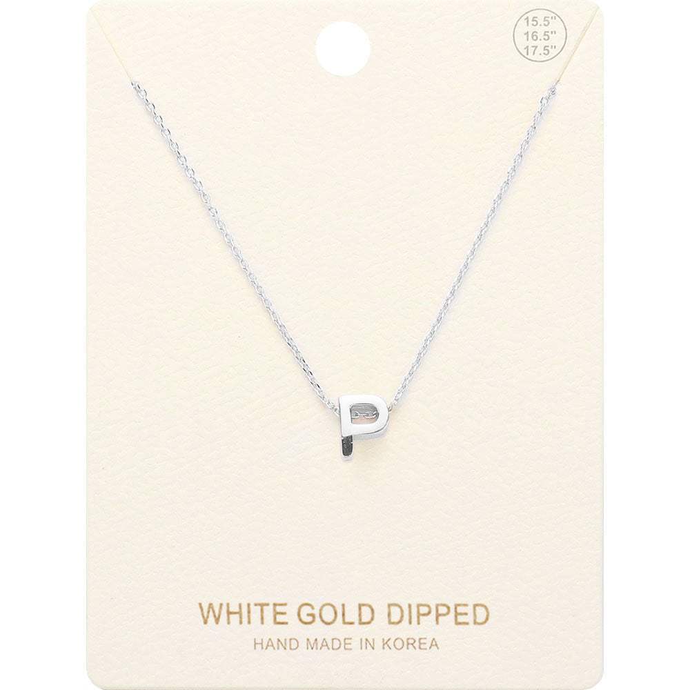 -P- White Gold Dipped Initial Monogram Metal Pendant Necklace - Madeline Love - Flyclothing LLC