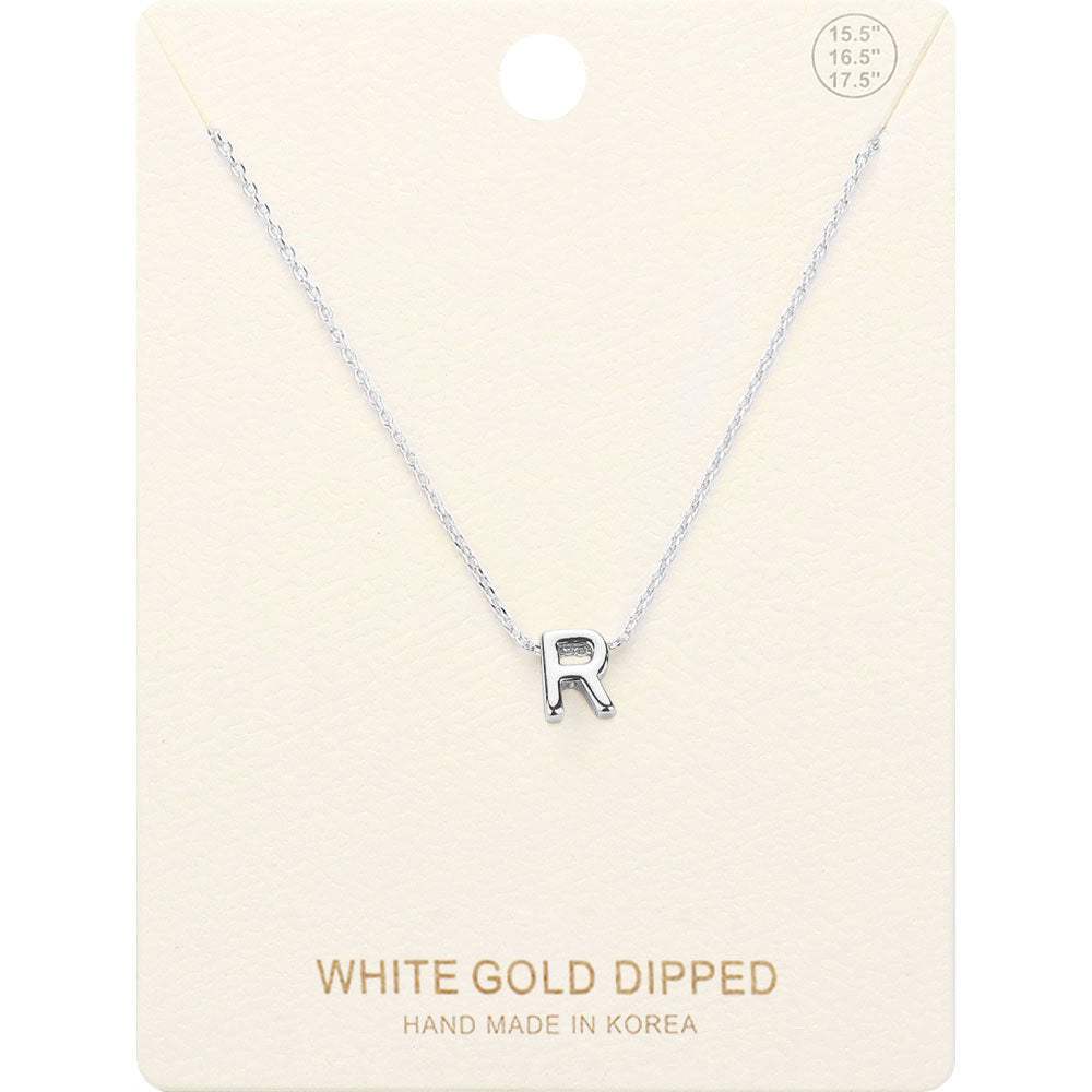 -R- White Gold Dipped Initial Monogram Metal Pendant Necklace - Madeline Love - Flyclothing LLC