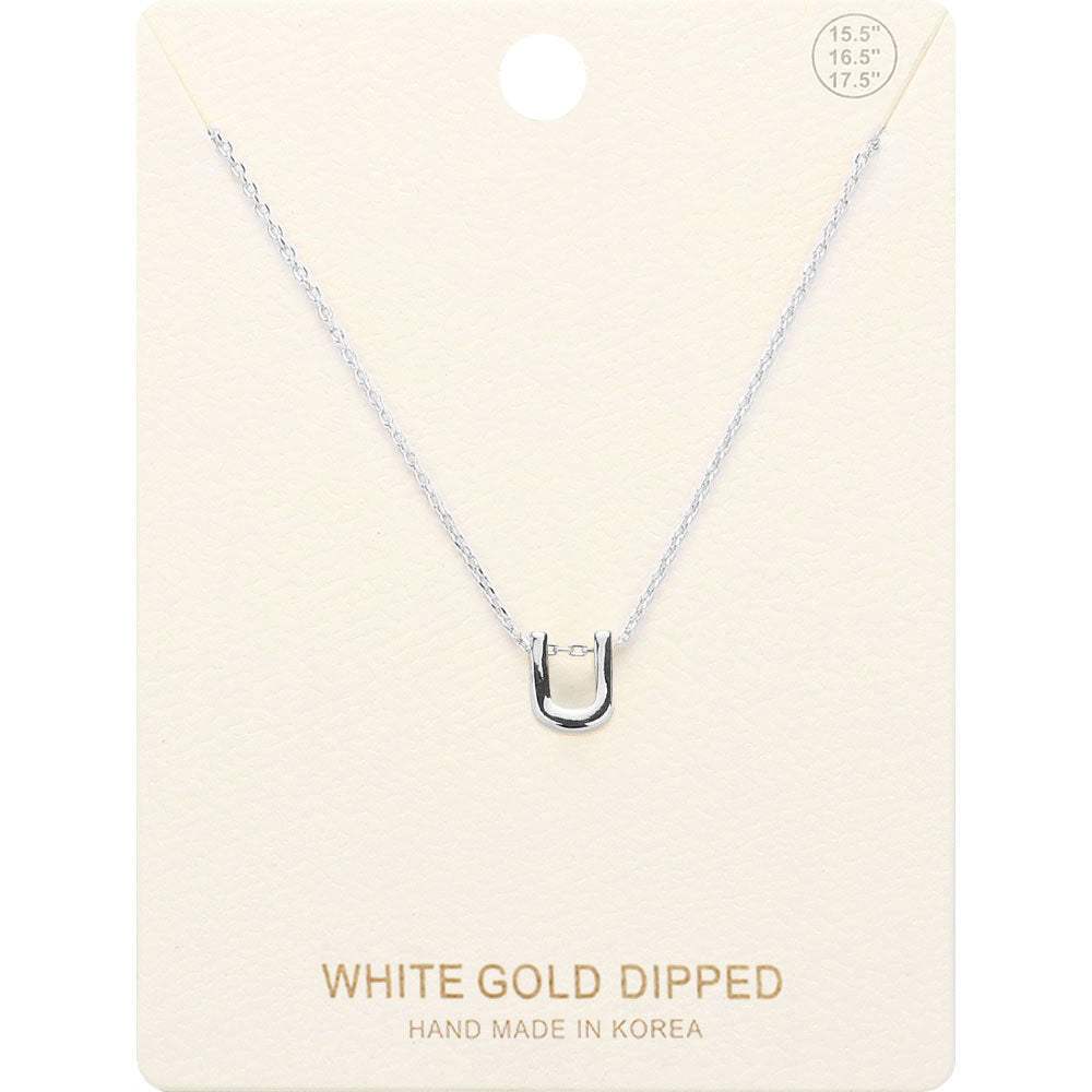 -U- White Gold Dipped Initial Monogram Metal Pendant Necklace - Madeline Love - Flyclothing LLC