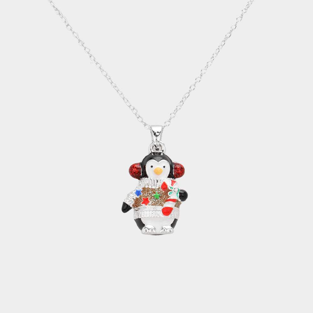 Enamel Christmas Penguin Pendant Necklace - Madeline Love - Flyclothing LLC