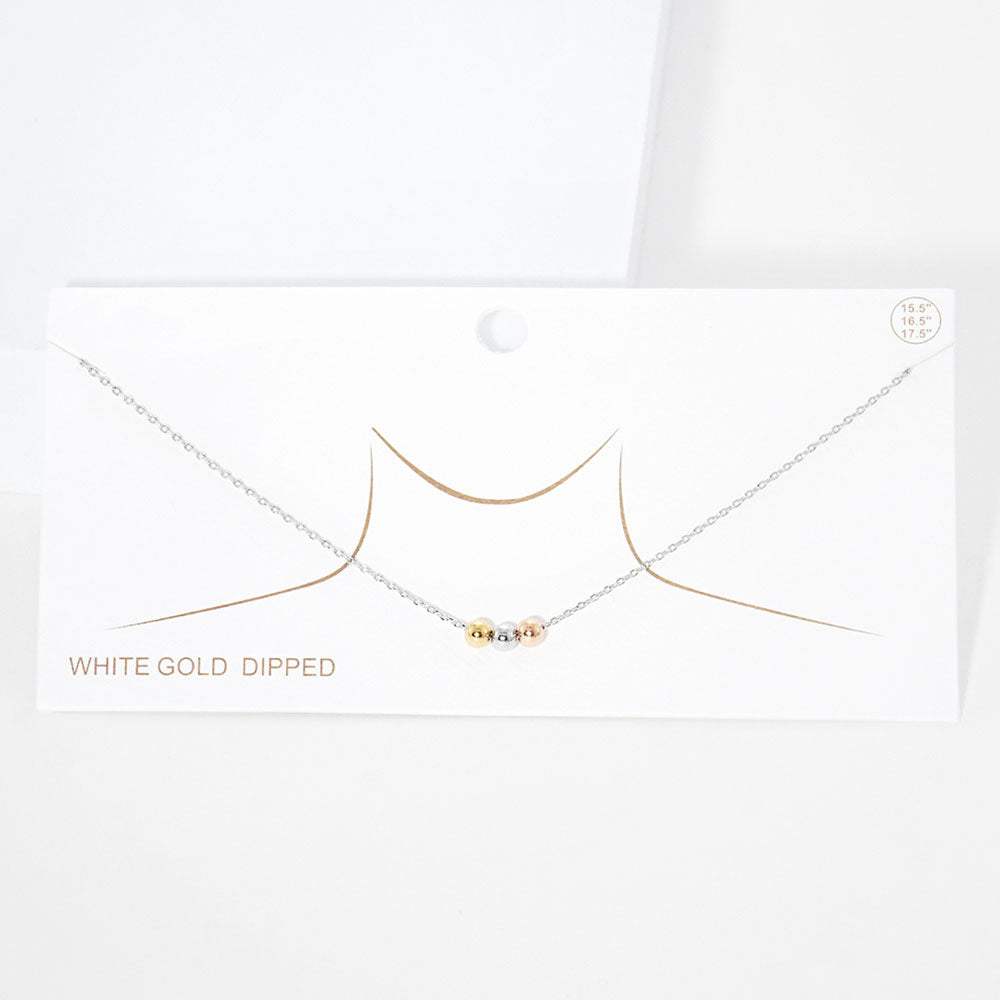White Gold Dipped Tiny Triple Metal Ball Pendant Necklace - Madeline Love - Flyclothing LLC