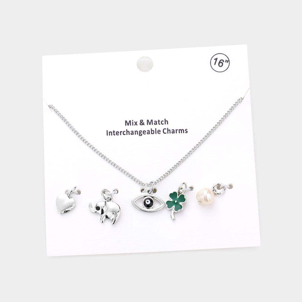 Heart Elephant Evil Eye Clover Freshwater Pearl Interchangeable Pendant Necklace - Madeline Love - Flyclothing LLC