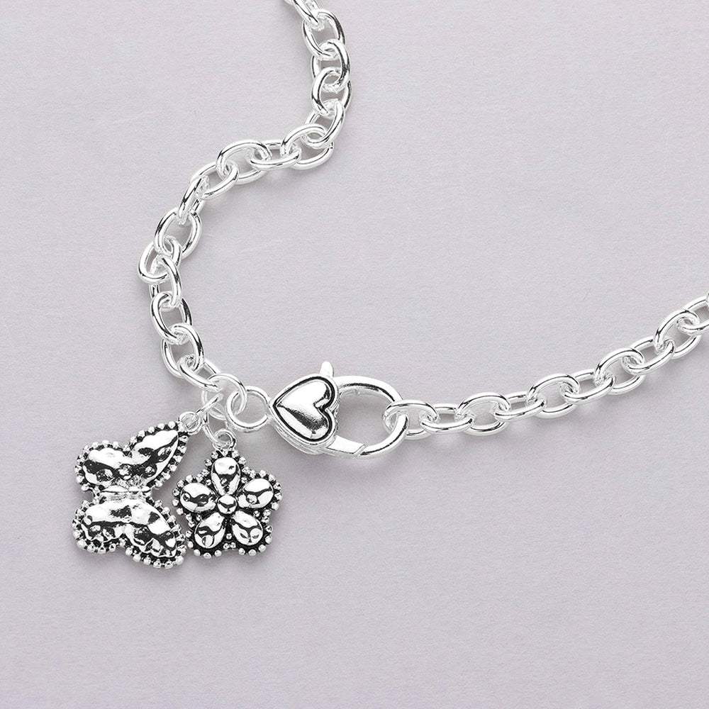 Antique Metal Butterfly Flower Pendant Necklace - Madeline Love - Flyclothing LLC