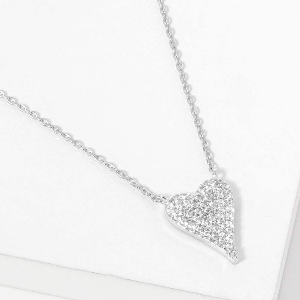 White Gold Dipped CZ Stone Paved Heart Pendant Necklace - Madeline Love - Flyclothing LLC
