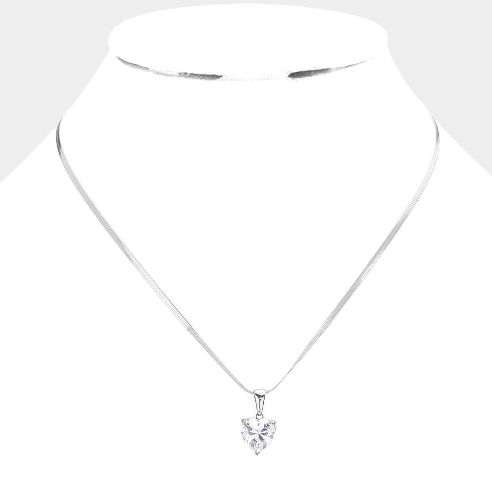 Stainless Steel CZ Heart Pendant Necklace - Madeline Love - Flyclothing LLC