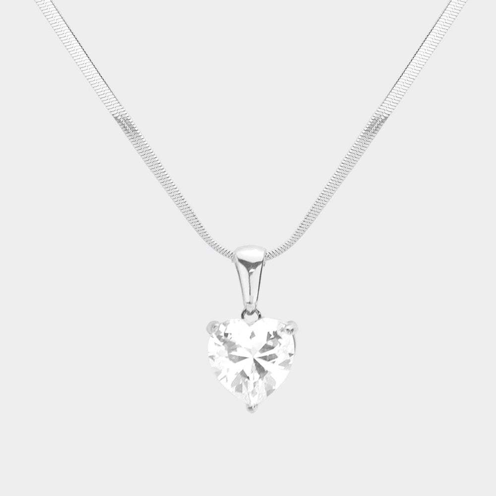 Stainless Steel CZ Heart Pendant Necklace - Madeline Love - Flyclothing LLC