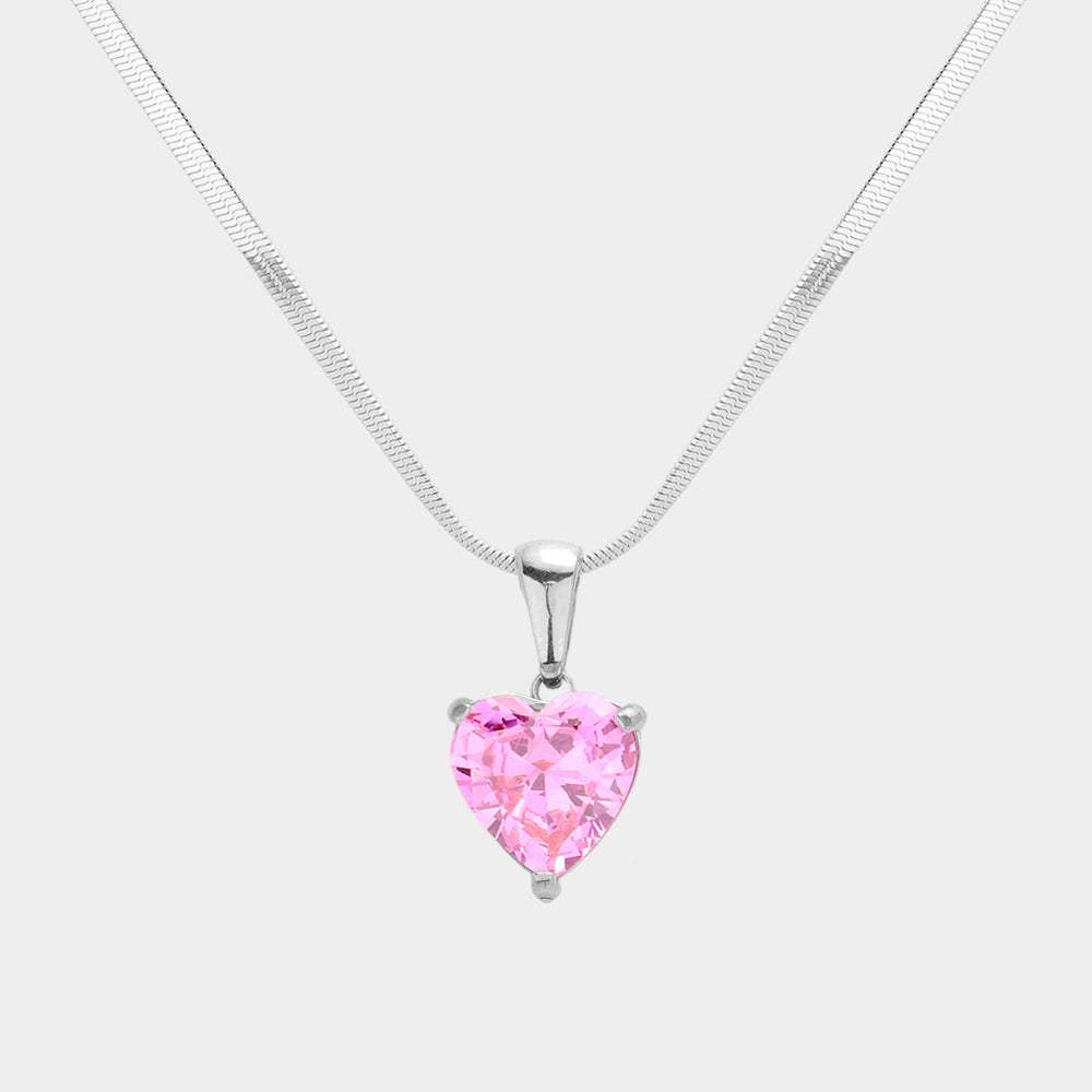 Stainless Steel CZ Heart Pendant Necklace - Madeline Love - Flyclothing LLC