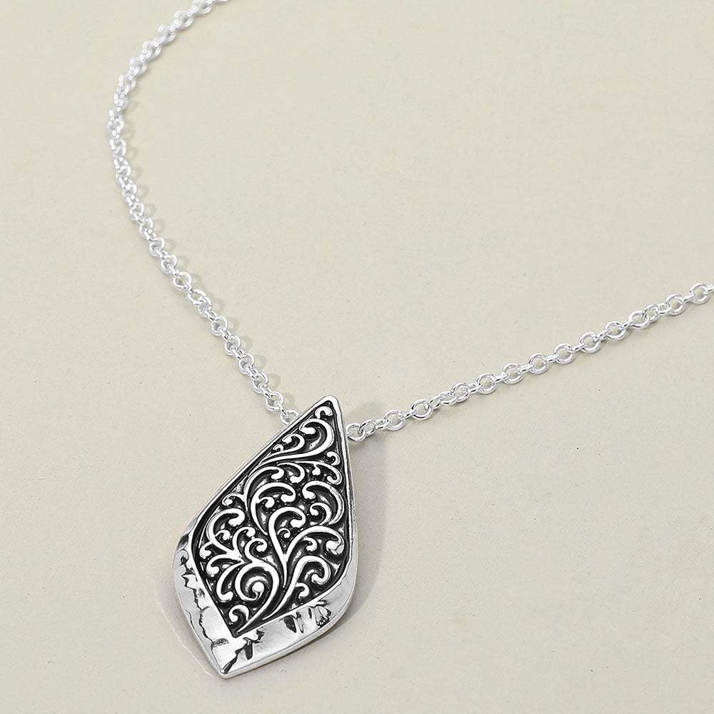 Two Tone Metal Intricate Artisan Leaf Pendant Necklace - Madeline Love - Flyclothing LLC