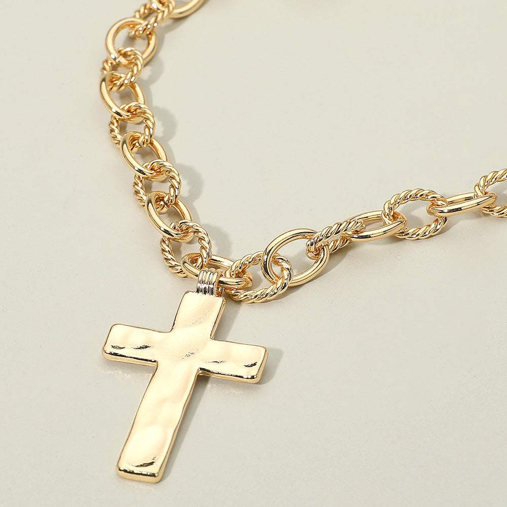Hammered Metal Cross Chunky Textured Chain Necklace - Madeline Love - Flyclothing LLC
