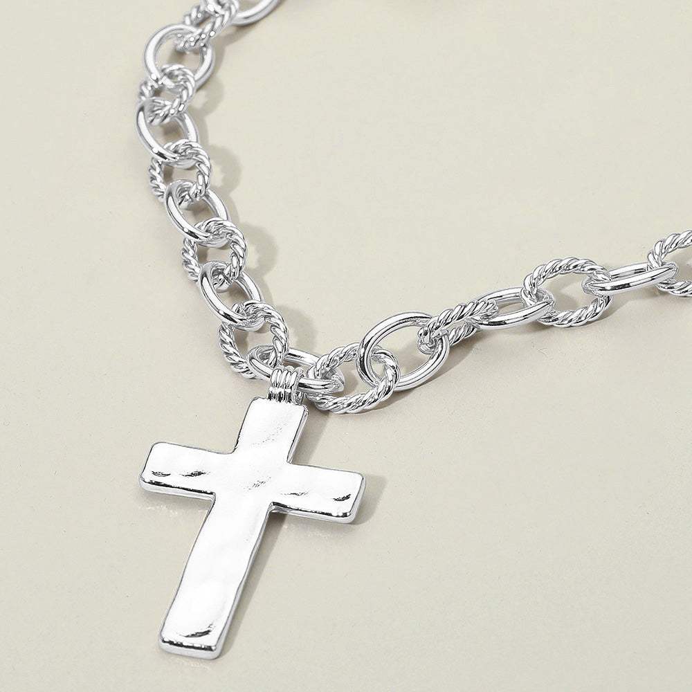 Hammered Metal Cross Chunky Textured Chain Necklace - Madeline Love - Flyclothing LLC