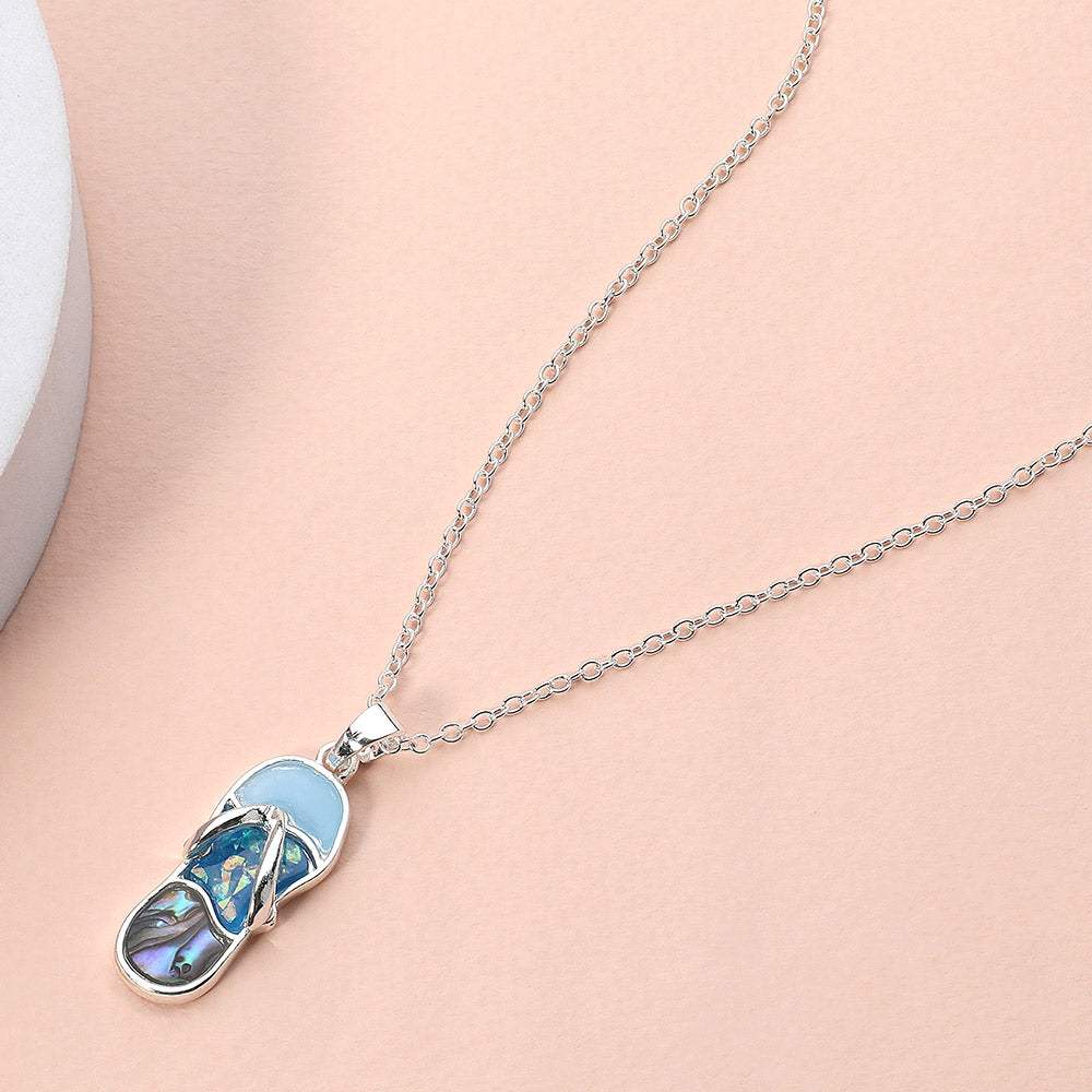 Abalone Sea Glass Flip Flop Pendant Necklace - Madeline Love - Flyclothing LLC