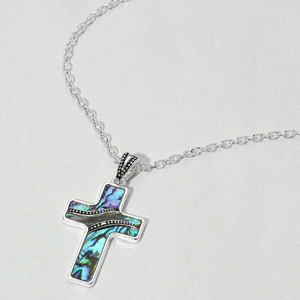 Abalone Cross Pendant Necklace - Madeline Love - Flyclothing LLC