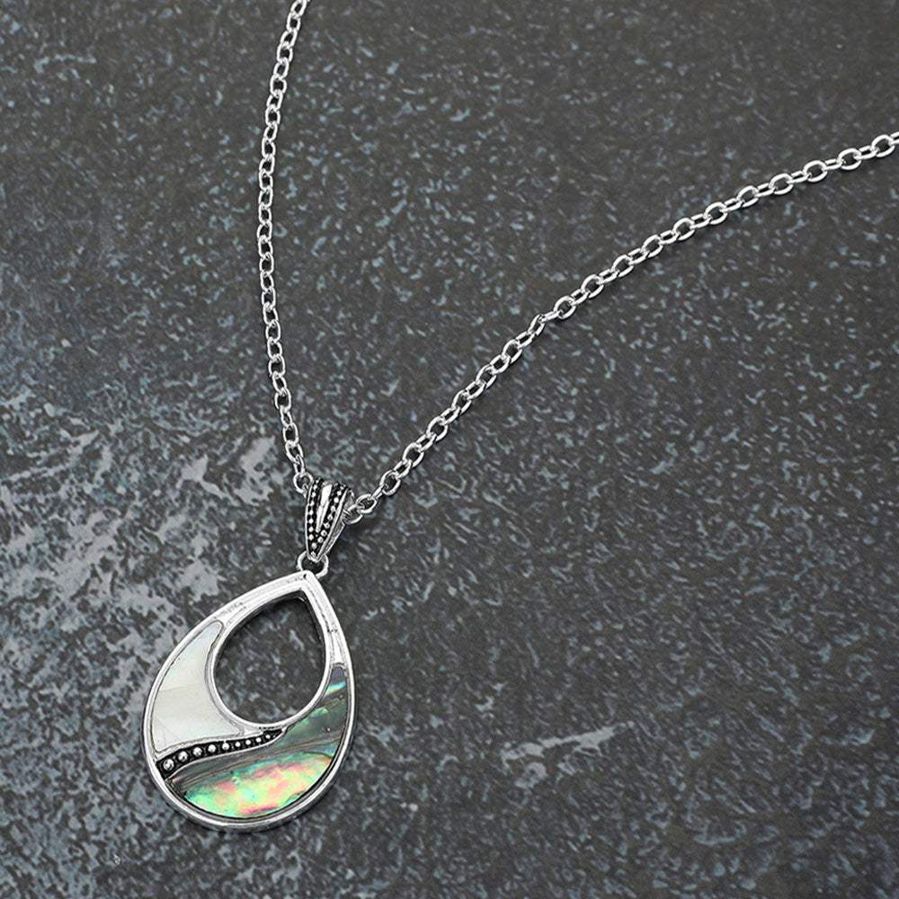 Abalone Mother of Pearl Open Teardrop Pendant Necklace - Madeline Love - Flyclothing LLC