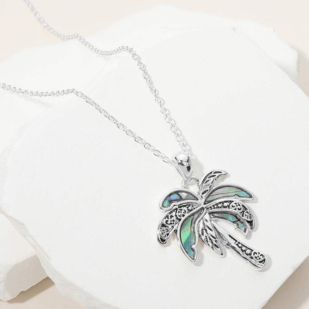 Antique Metal Abalone Pointed Palm Tree Pendant Necklace - Madeline Love - Flyclothing LLC