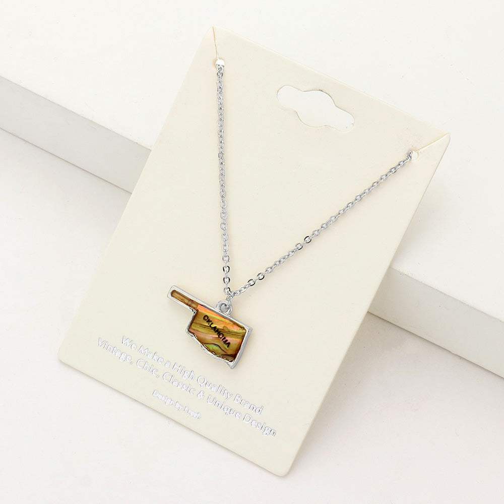 Oklahoma State Map Abalone Pendant Necklace - Madeline Love - Flyclothing LLC