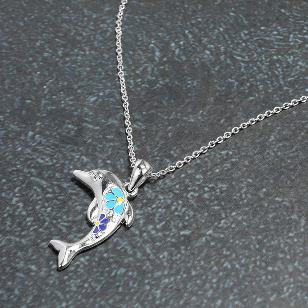 Enamel Flower Dolphin Pendant Necklace - Madeline Love - Flyclothing LLC