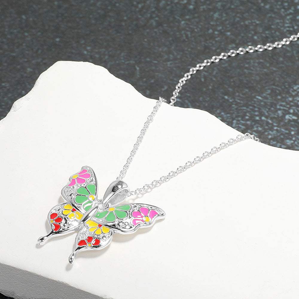 Enamel Flower Butterfly Pendant Necklace - Madeline Love - Flyclothing LLC