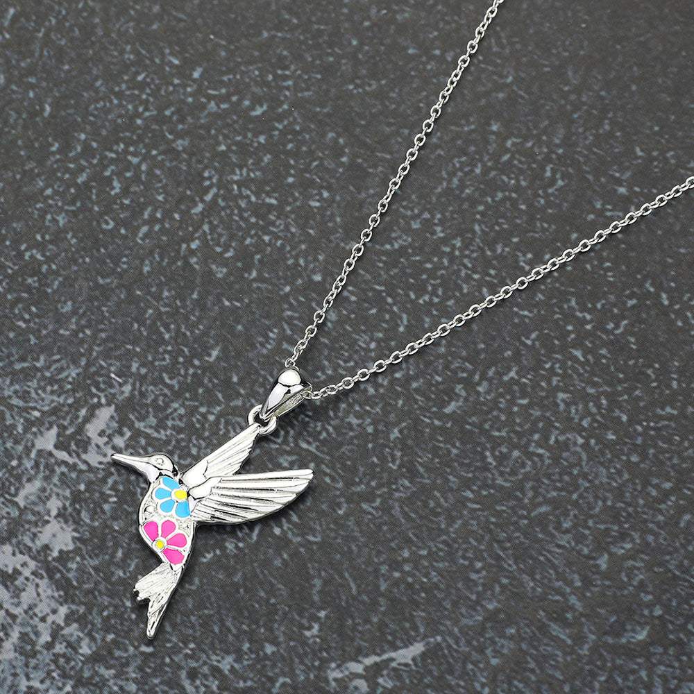 Enamel Flower Metal Bird Pendant Necklace - Madeline Love - Flyclothing LLC