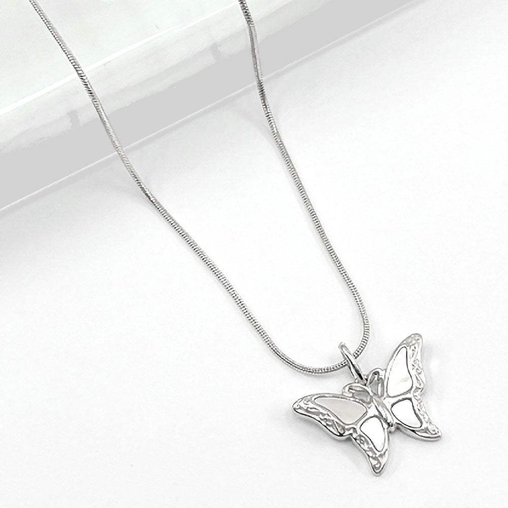 Stainless Steel Mother of Pearl Butterfly Pendant Necklace - Madeline Love - Flyclothing LLC