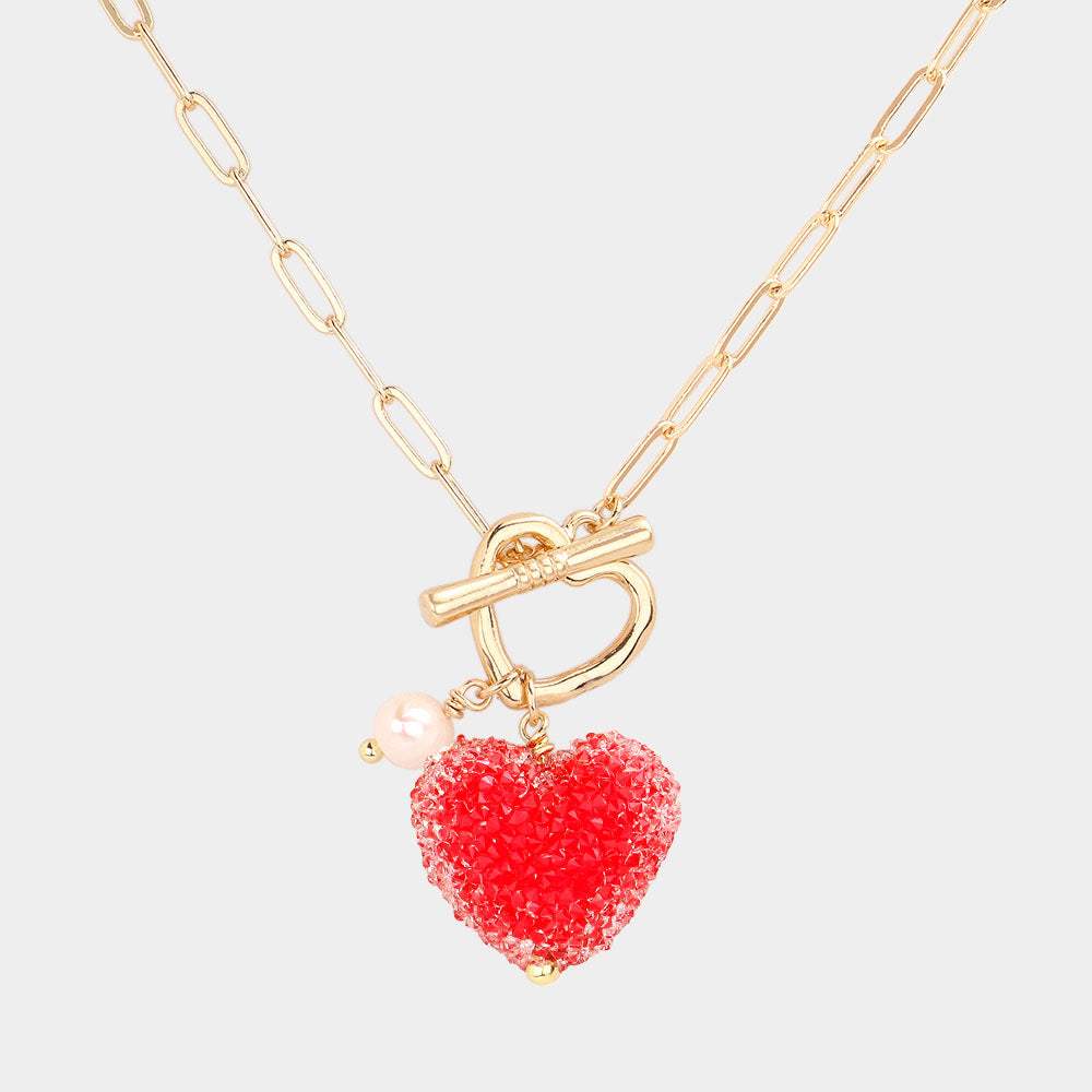 Heart Pearl Pendant Toggle Necklace - Madeline Love - Flyclothing LLC