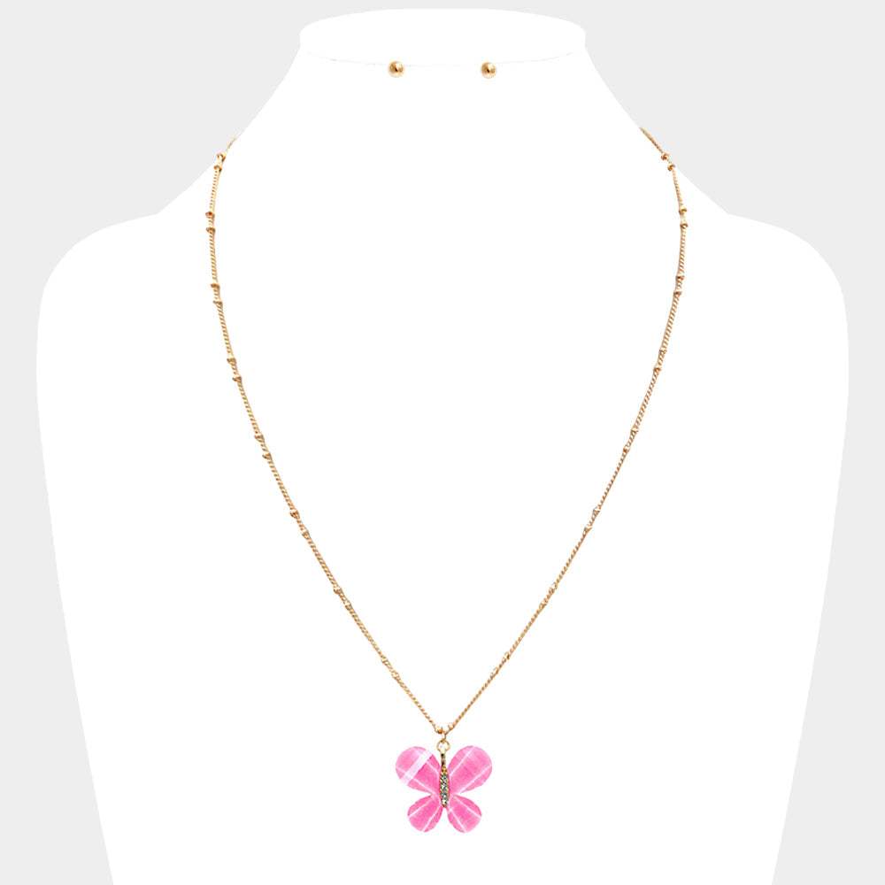 Glittered Resin Butterfly Pendant Necklace - Madeline Love - Flyclothing LLC
