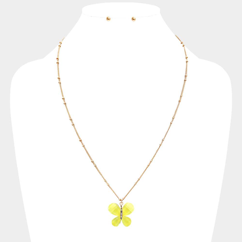 Glittered Resin Butterfly Pendant Necklace - Madeline Love - Flyclothing LLC