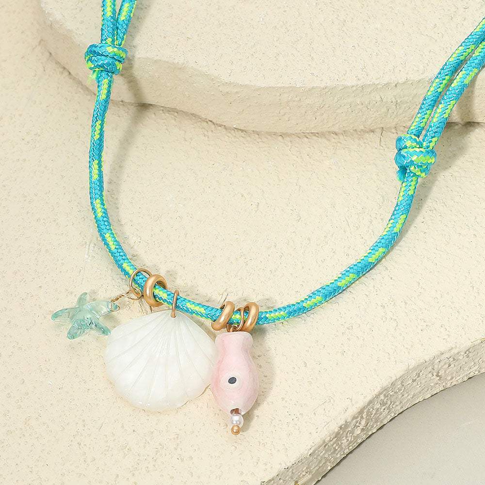 Starfish Seashell Fish Charm Adjustable Cord Necklace - Madeline Love - Flyclothing LLC