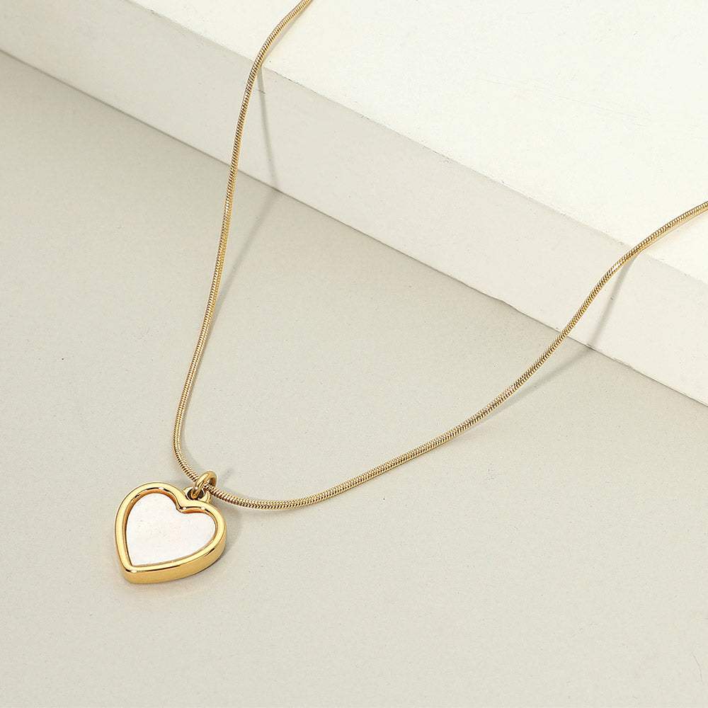 18K Gold Dipped Stainless Steel Mother of Pearl Heart Pendant Necklace - Madeline Love - Flyclothing LLC