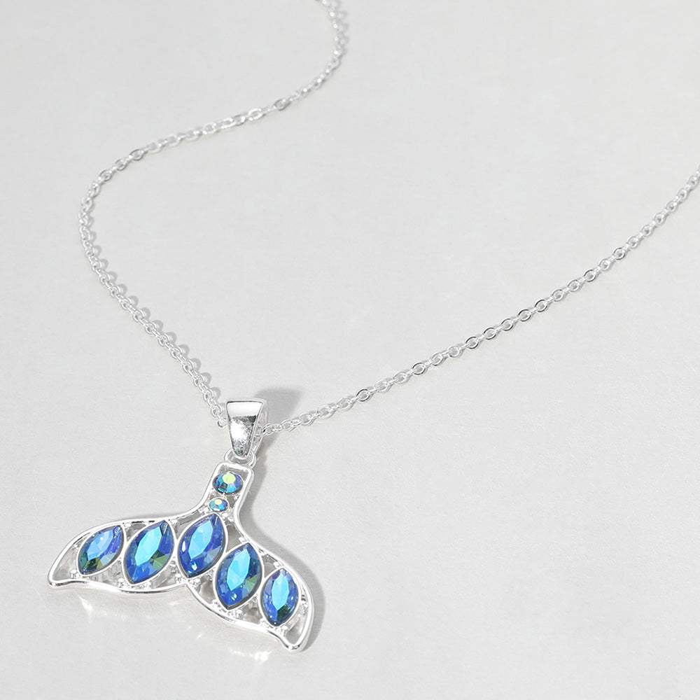Stone Embellished Whale Tale Pendant Necklace - Madeline Love - Flyclothing LLC